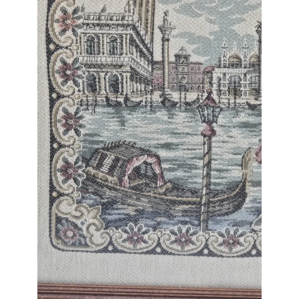 Italian Framed Tapestry‎ Venice Gondola Scene Doge's Palace Romantic Courting
